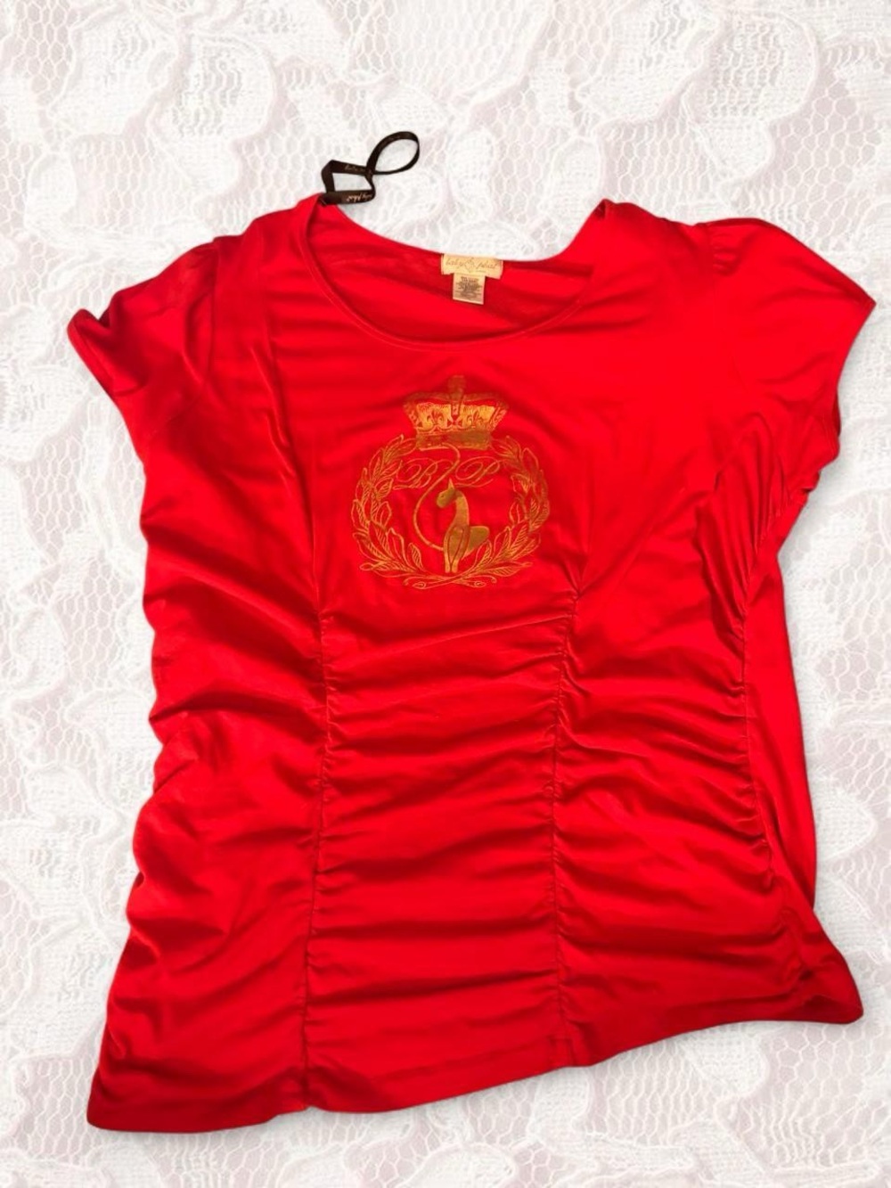 Baby Phat Red Short Sleeve Top with Gold Crest